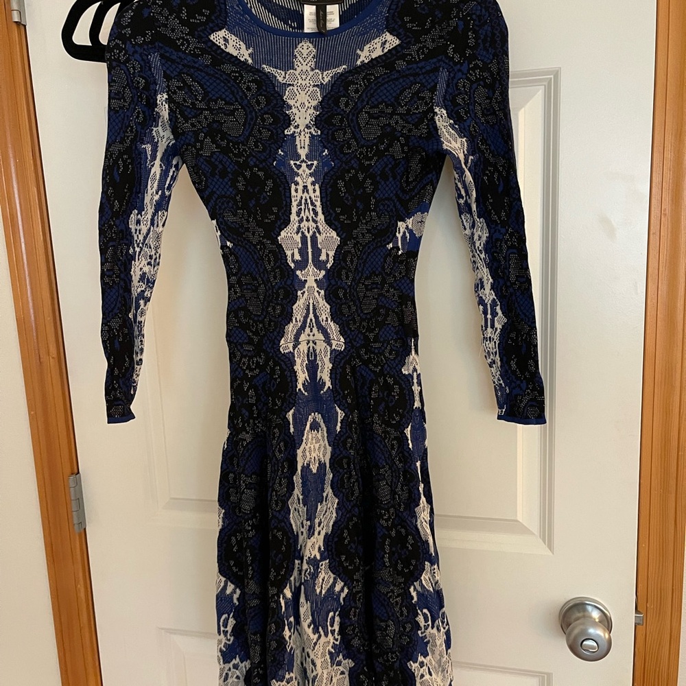 BCBG Blue and Black Sweater Dress